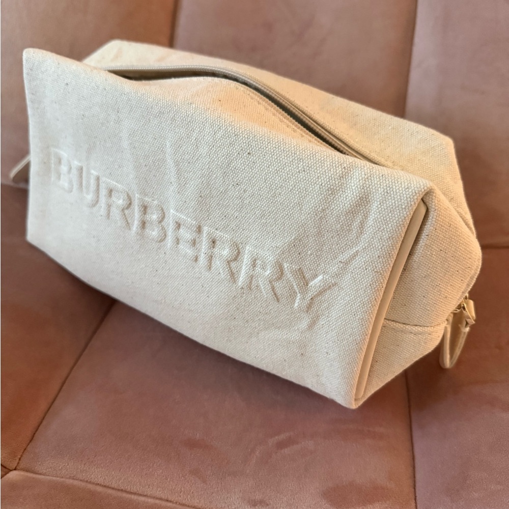Burberry Cream Canvas Pouch with Embossed Logo - Picture 3 of 5